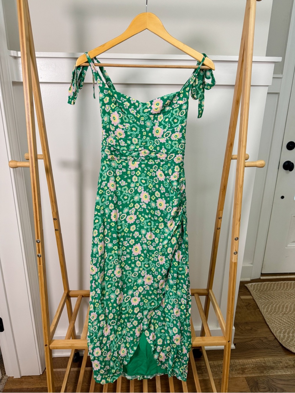 Wayf Green Floral Tie-Shoulder Midi Dress